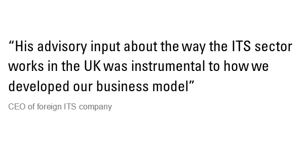 Testimonial - His advisory input about the way the ITS sector works in the UK was instrumental to how we developed our business model