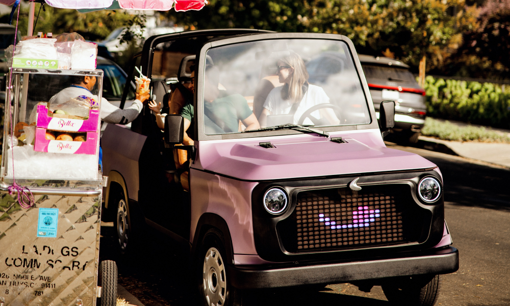 An image of the stopping for ice cream in the CHIP Life Utility Vehicle 