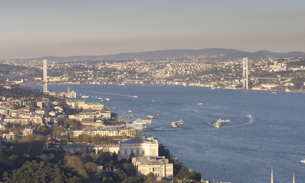 Image of the view of Istanbul, including bridges and ferries