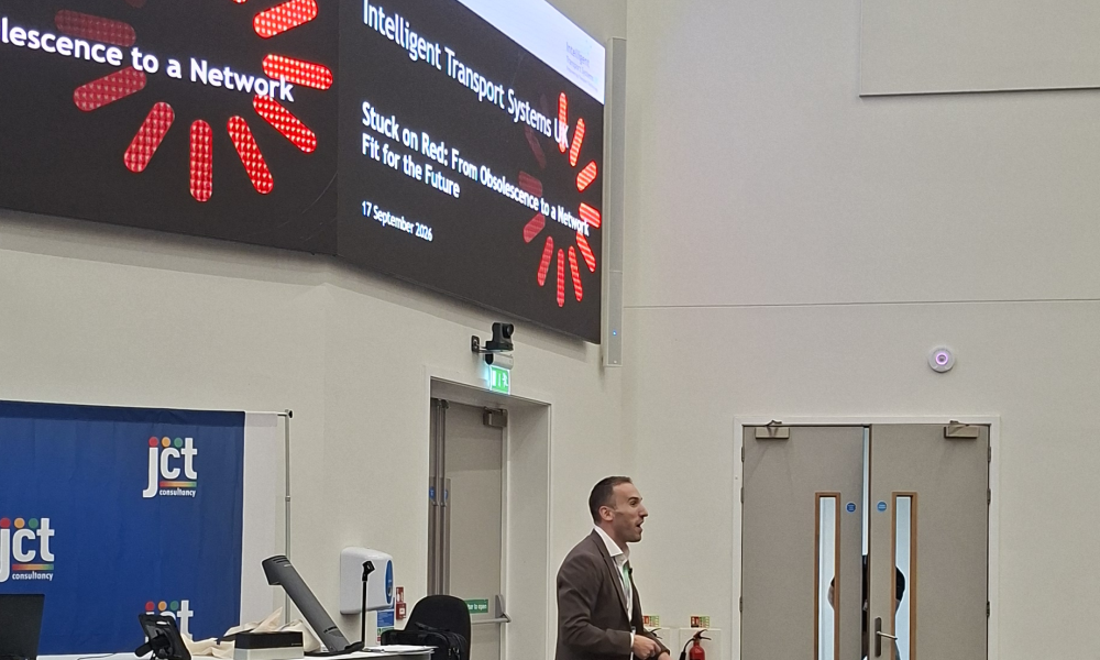 Image of Max Sugarman, CEO of ITS UK, presenting the 'Stuck on Red' campaign