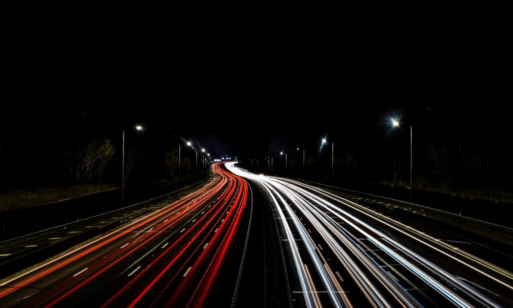 Picture of car lights at night