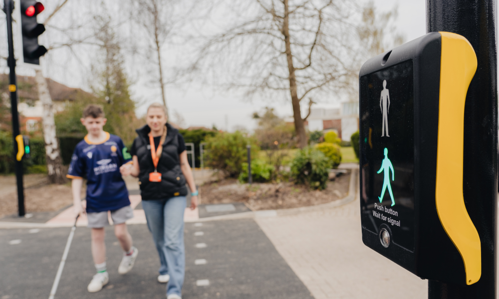 Image of the new pedestrian crossing at New College Worcester used for traing students with visual impairements 