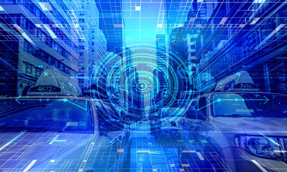 Futuristic image of AI in action managing traffic