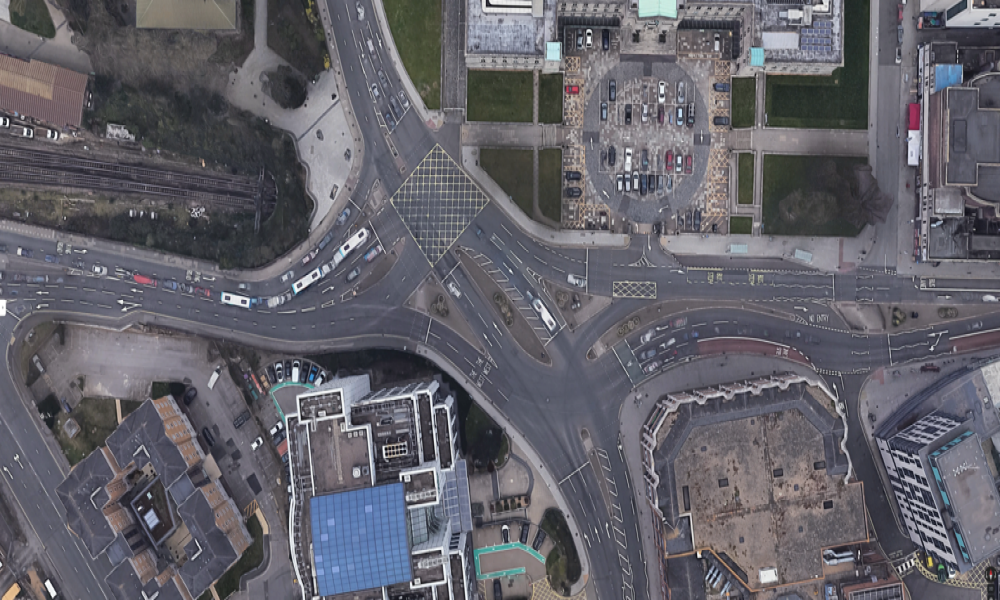 Aerial view of a signalised urban junction