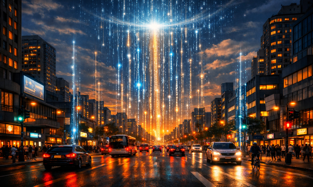 An illustration of data generation on an urban street. 