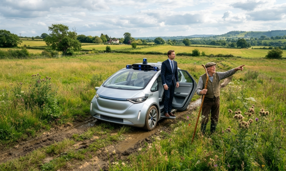 An illustration of a lost autonomous vehicle  