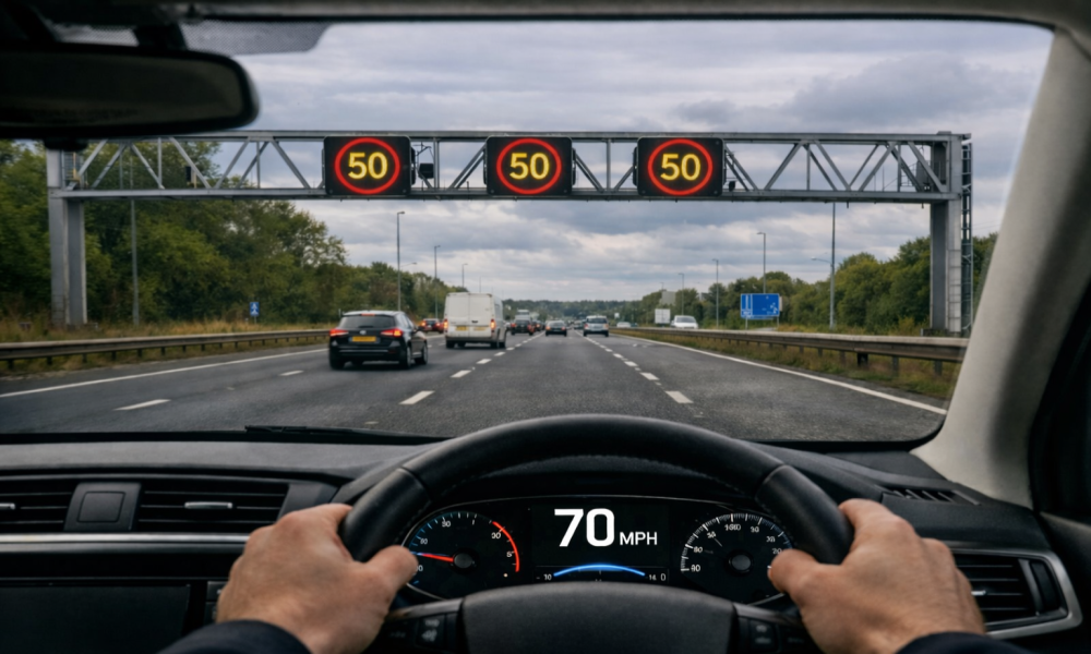 An illustration of an example of driver non-compliance, driving at 70mph in a 50mph zone 