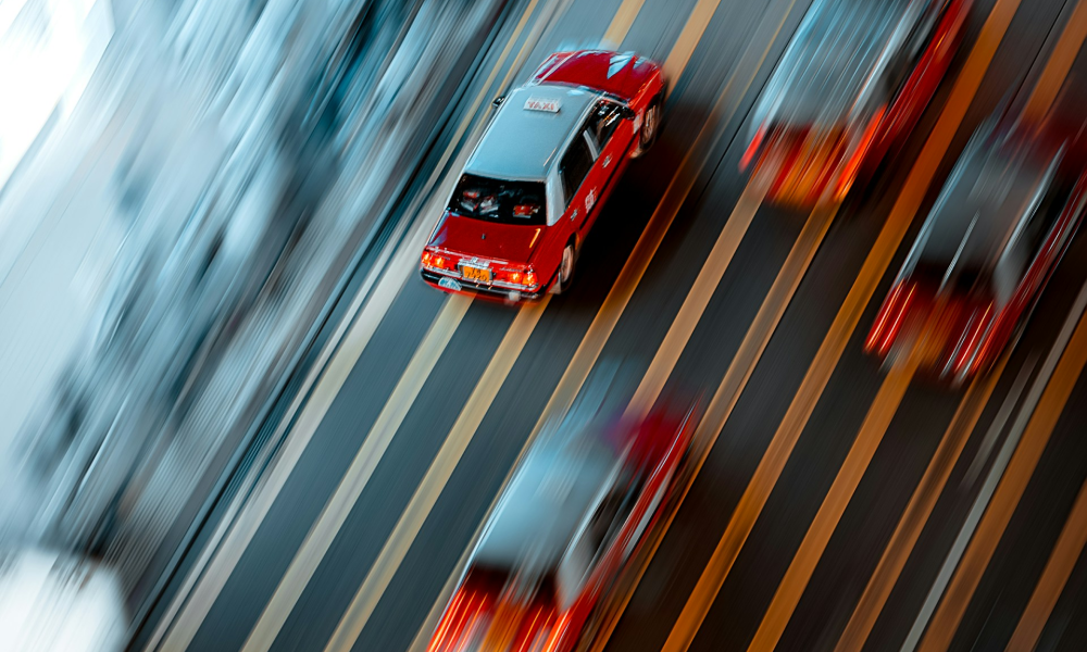 Image of red taxis in Kowloon, Hong Kong 