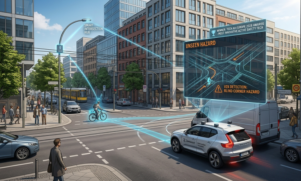 Illustration of the Intersection Guardian Innovation Winner from Volvo and Zenseact.