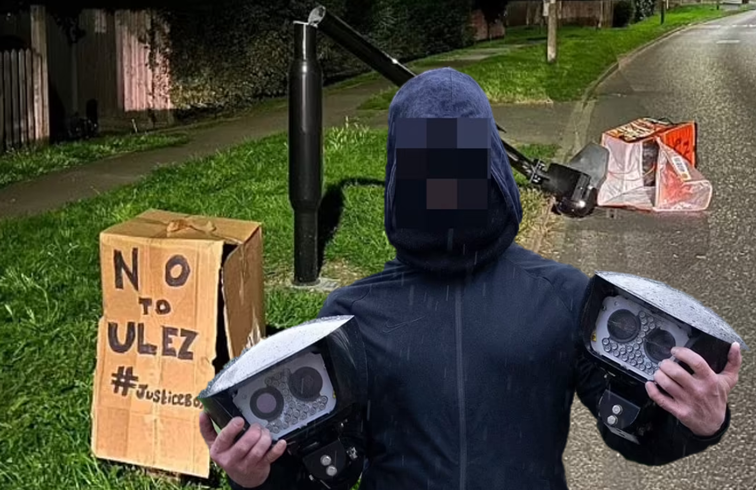 Picture of someone displaying ITS equipment which he has vandalised