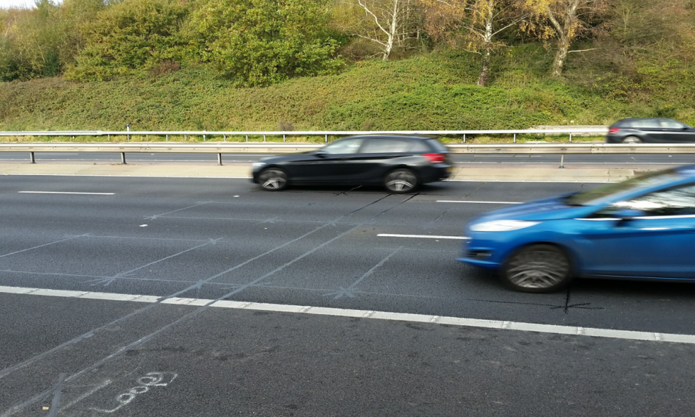 Image of inductive vehicle detection loops on a UK motorway, MIDAS system