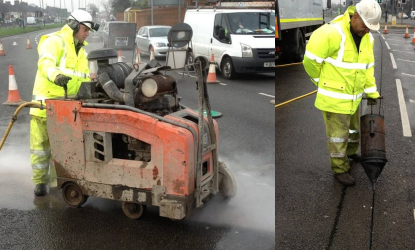 Image of inductive vehicle detection loop slot cutting and loop sealing